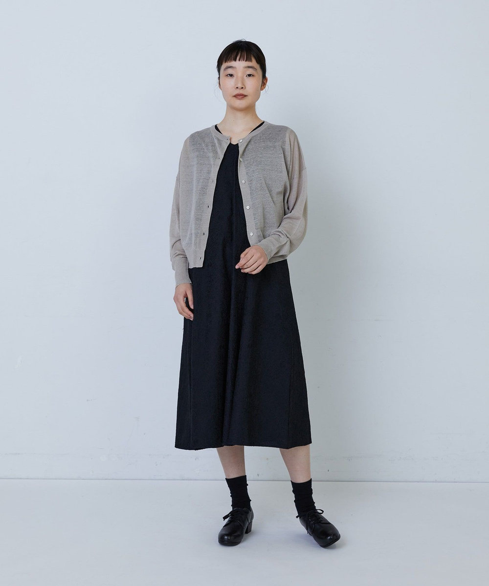 LOISIR チキンエンブロイダリーAラインワンピース ブラック