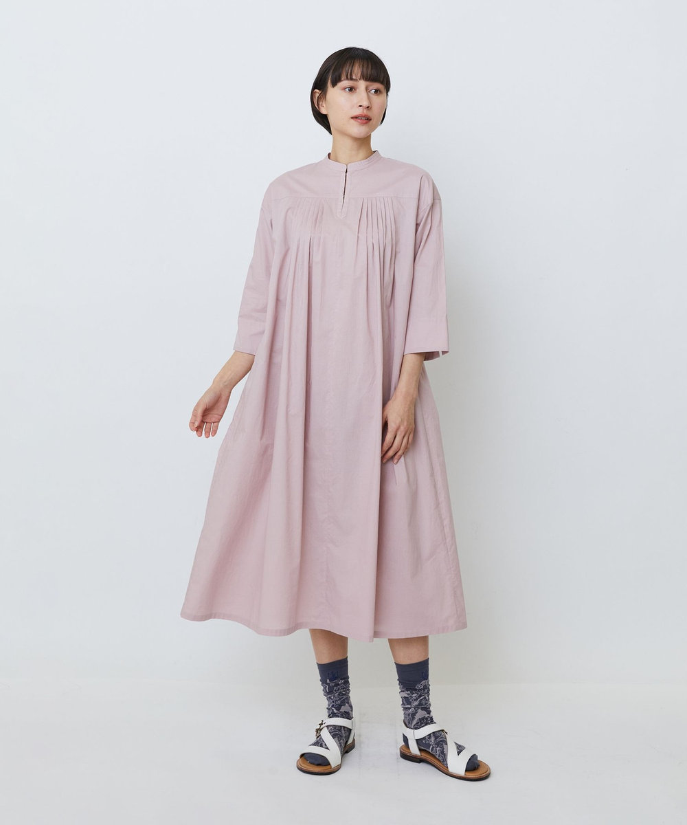 LOISIR オーガニックコットンローンスタンドカラーワンピース ピンク