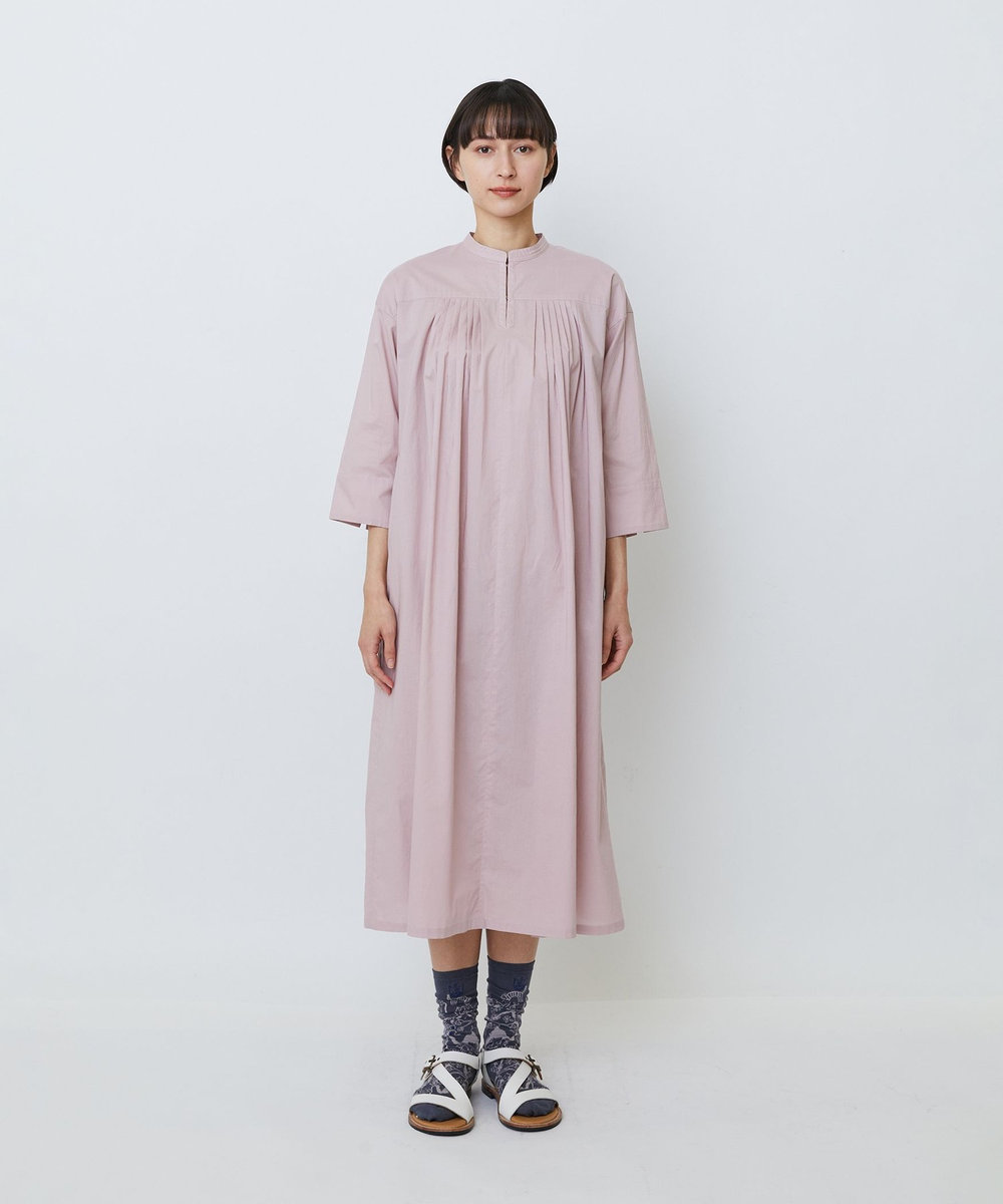 LOISIR オーガニックコットンローンスタンドカラーワンピース ピンク