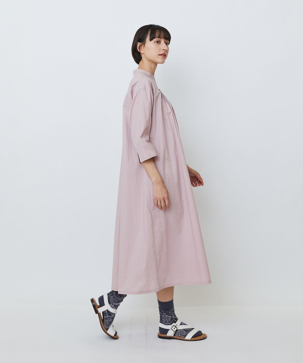 LOISIR オーガニックコットンローンスタンドカラーワンピース ピンク