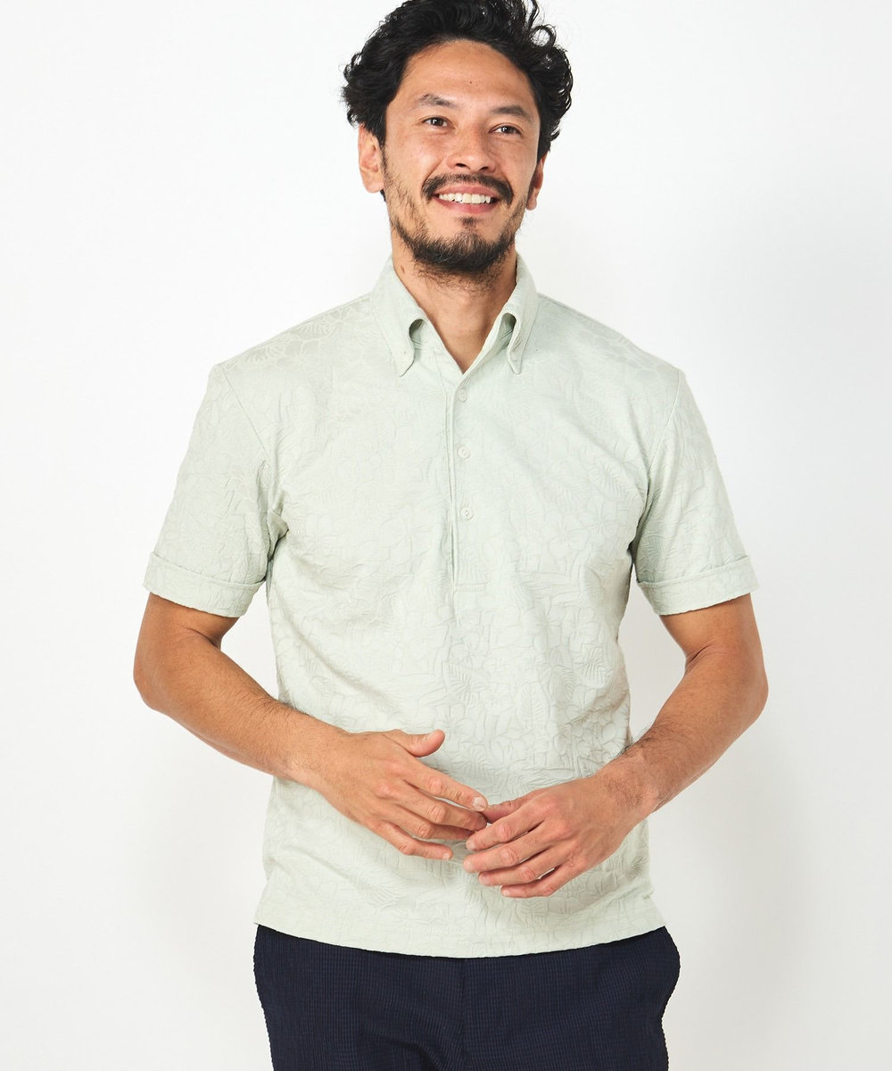 MEN'S BIGI 【COOL MAX】リンクスジャカードフラワー柄ポロシャツ グリーン
