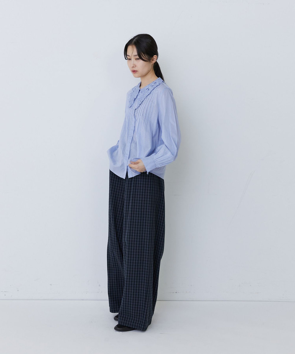 congés payés ADIEU TRISTESSE インドコットン刺繍襟ブラウス サックスブルー