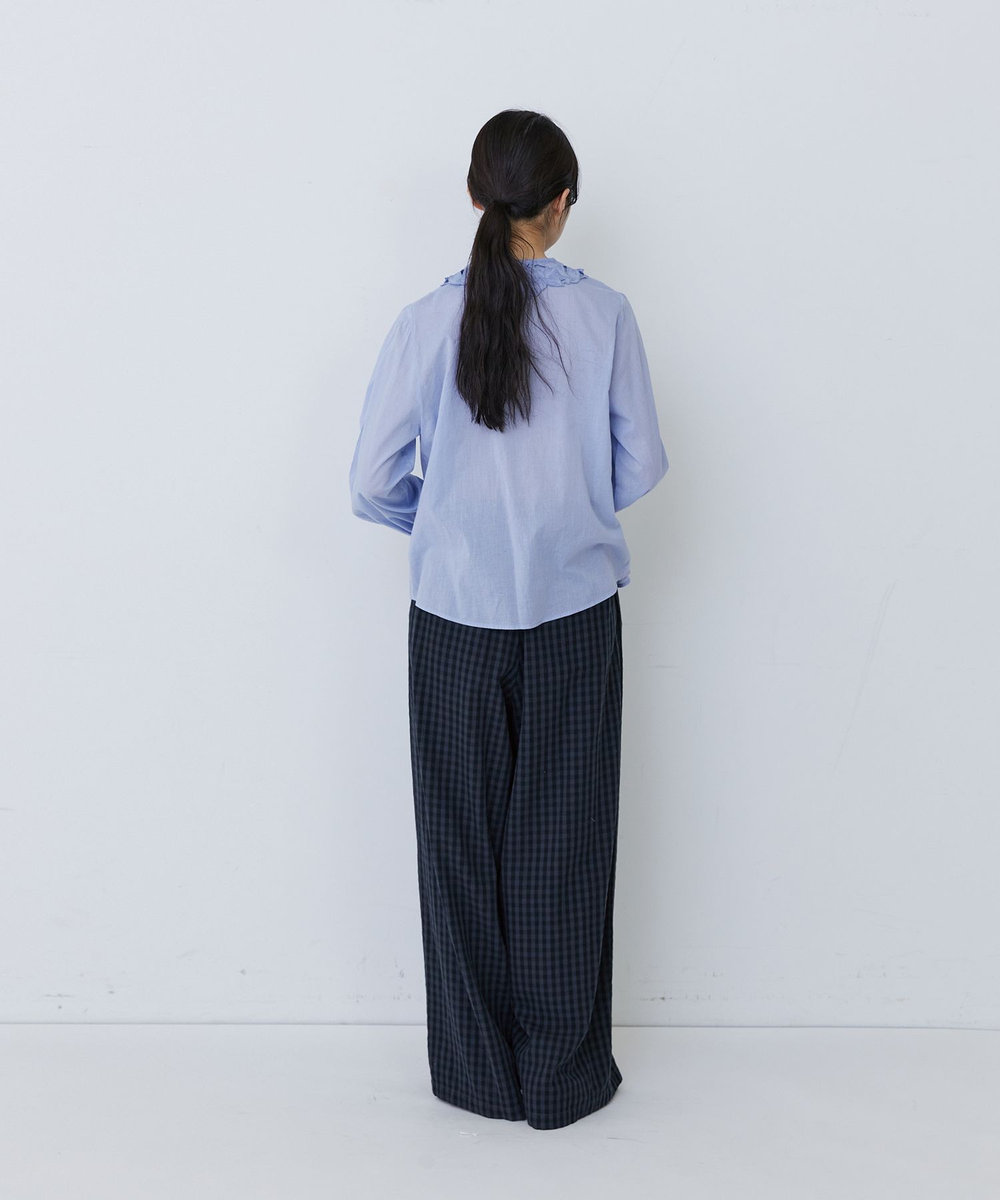 congés payés ADIEU TRISTESSE インドコットン刺繍襟ブラウス サックスブルー