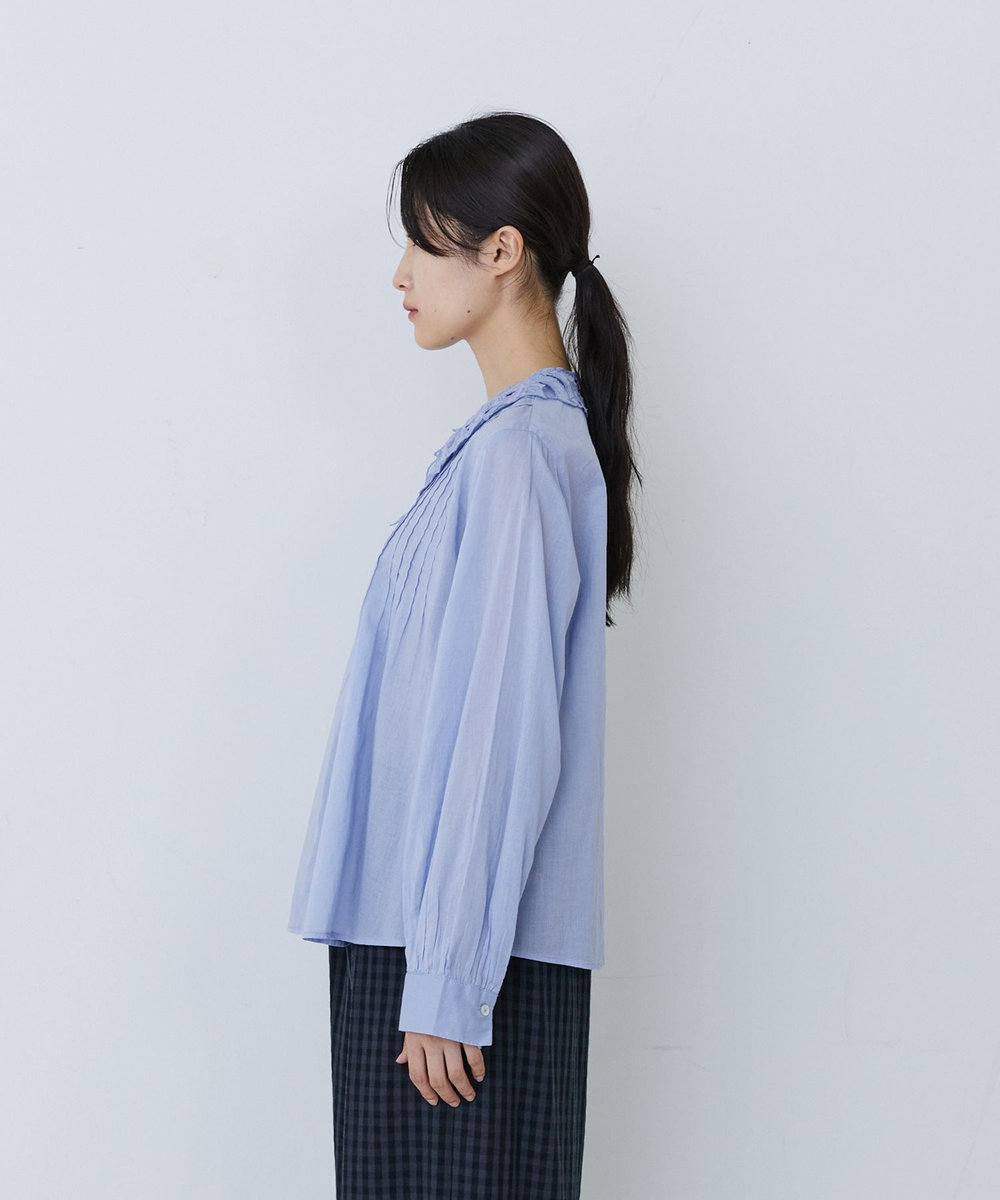 congés payés ADIEU TRISTESSE インドコットン刺繍襟ブラウス サックスブルー