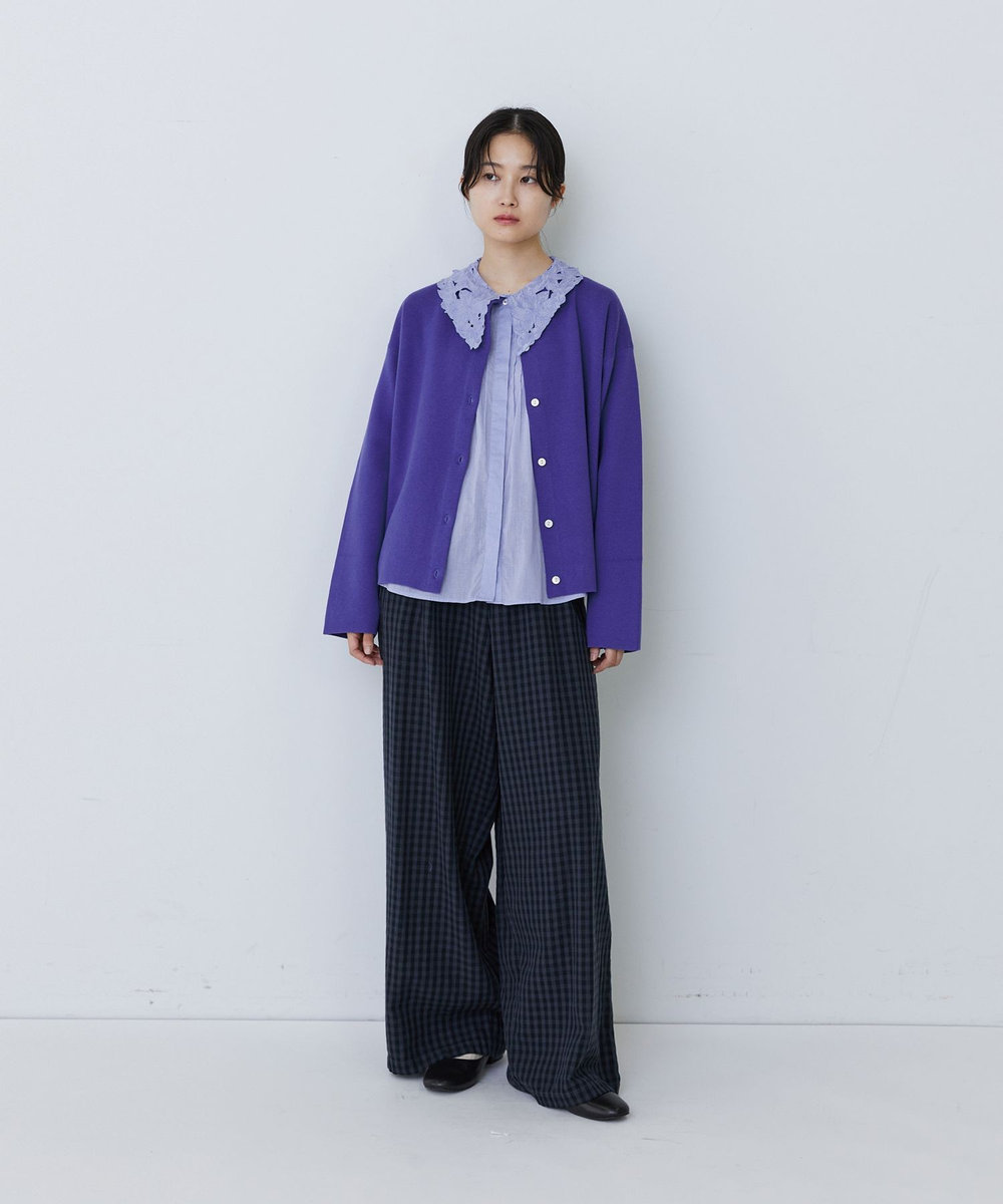 congés payés ADIEU TRISTESSE インドコットン刺繍襟ブラウス サックスブルー
