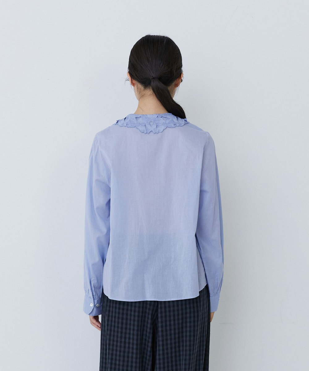 congés payés ADIEU TRISTESSE インドコットン刺繍襟ブラウス サックスブルー