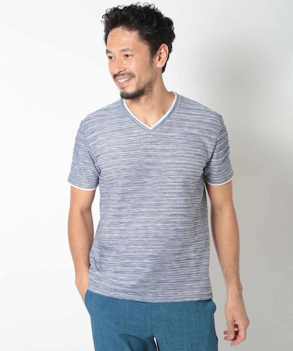 MEN'S BIGI 吸水速乾(ABS加工)スラブタックVネックカットソー ネイビー