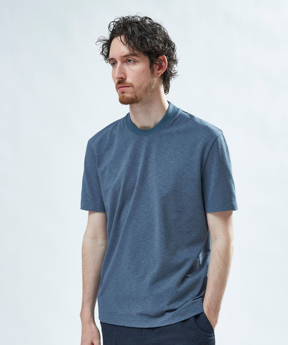 MEN'S BIGI 東レPrimeflex 麻調ドットメッシュ クルーネックTシャツ＜吸水速乾/通気性＞ ブルー