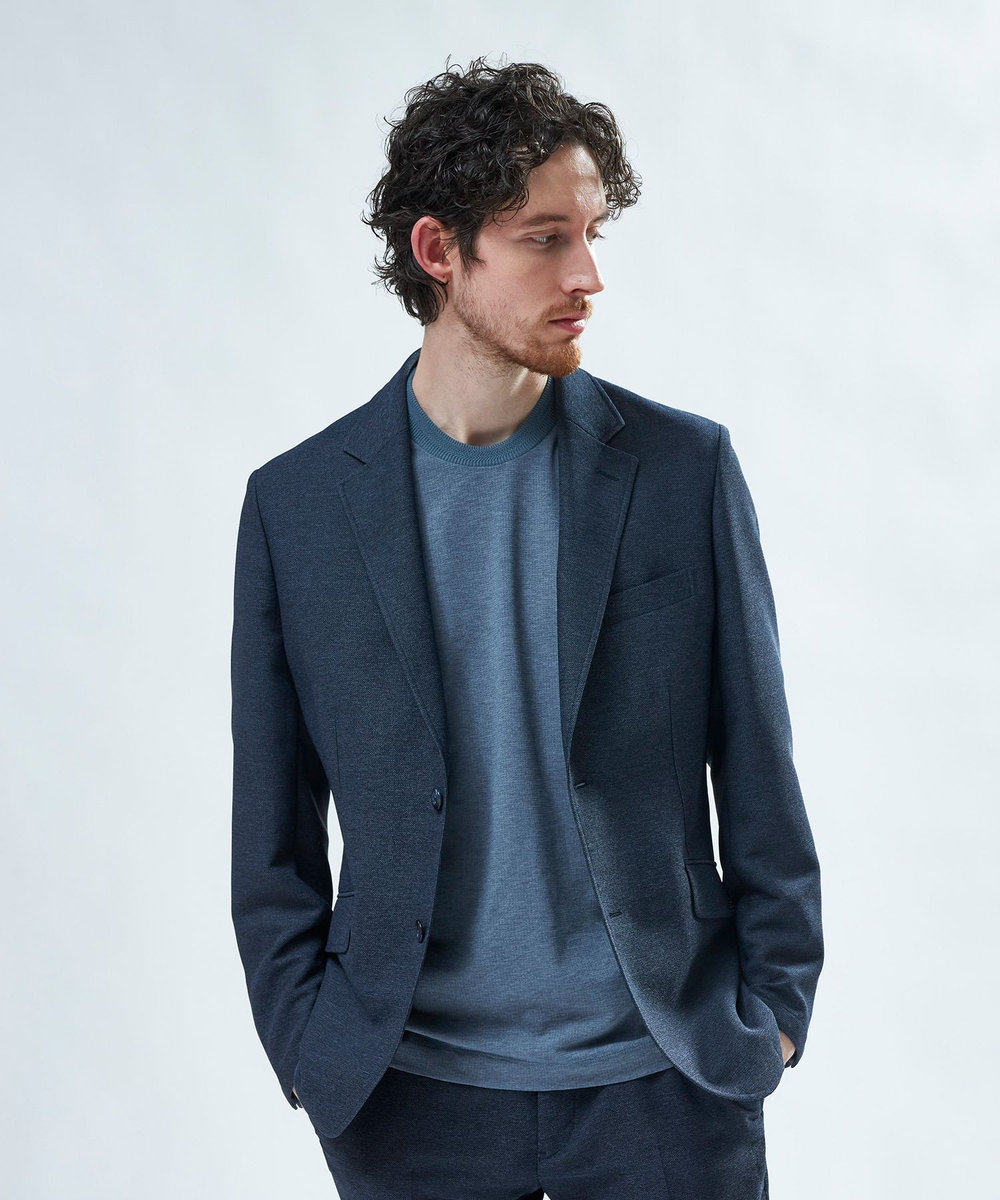 MEN'S BIGI 東レPrimeflex 麻調ドットメッシュ クルーネックTシャツ＜吸水速乾/通気性＞ ブルー
