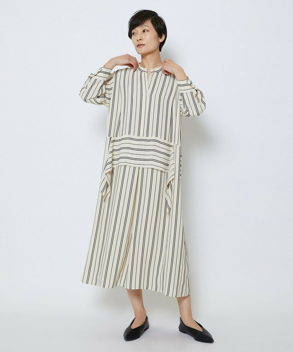 MOGA Collection MOGA Collection　レーヨンポリストライプワンピース ホワイト×ブラック