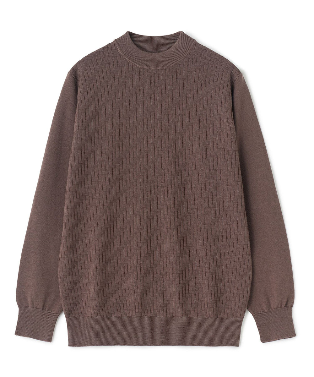 MEN'S BIGI 12Gメリノウール 幾何学柄モックネックニット モカ