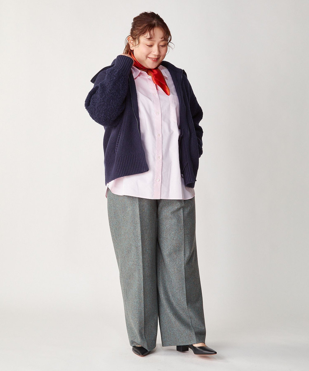 MOGA Lサイズ（大きいサイズ） 【大きいサイズ】カラーネップツイードセミワイドパンツ グリーン系その他