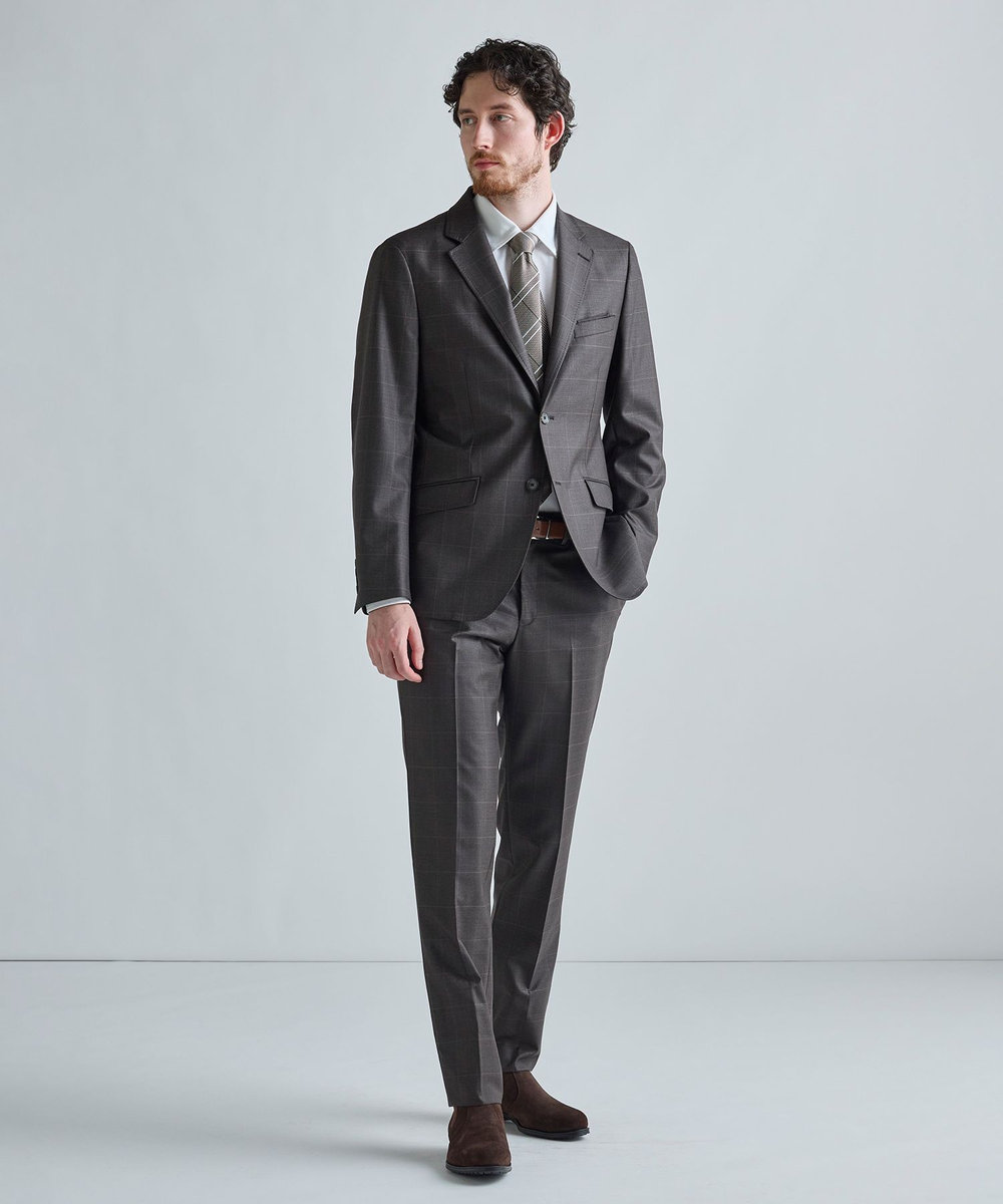 MEN'S BIGI ハニカム組織チェック×ドット 小剣クレリックタイ ベージュ