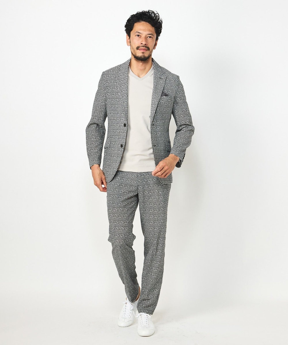 MEN'S BIGI 【ACTIVE TAILOR】3Dサッカープリントテーラードジャケット<セットアップ対応> ブラック