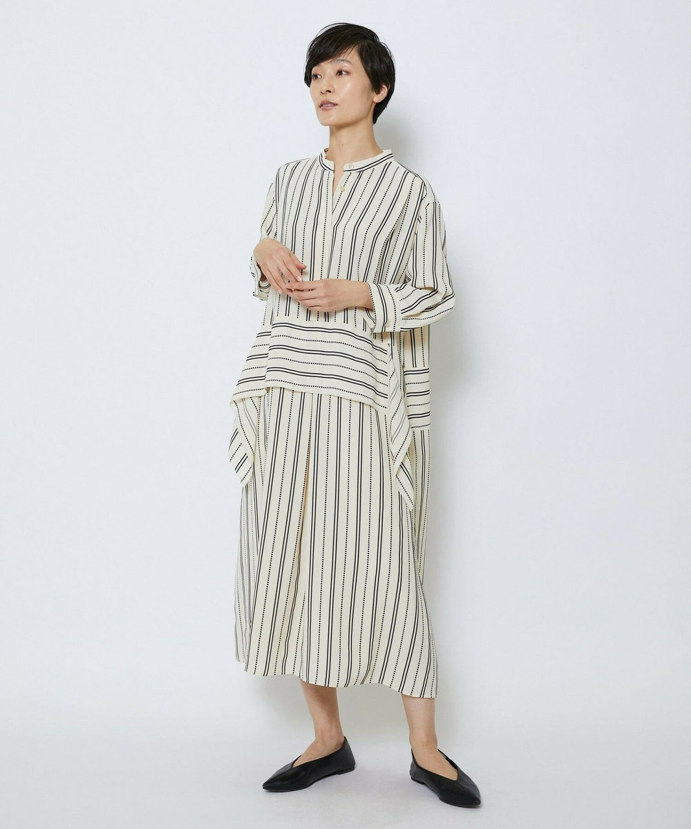 MOGA Collection MOGA Collection　レーヨンポリストライプワンピース ホワイト×ブラック