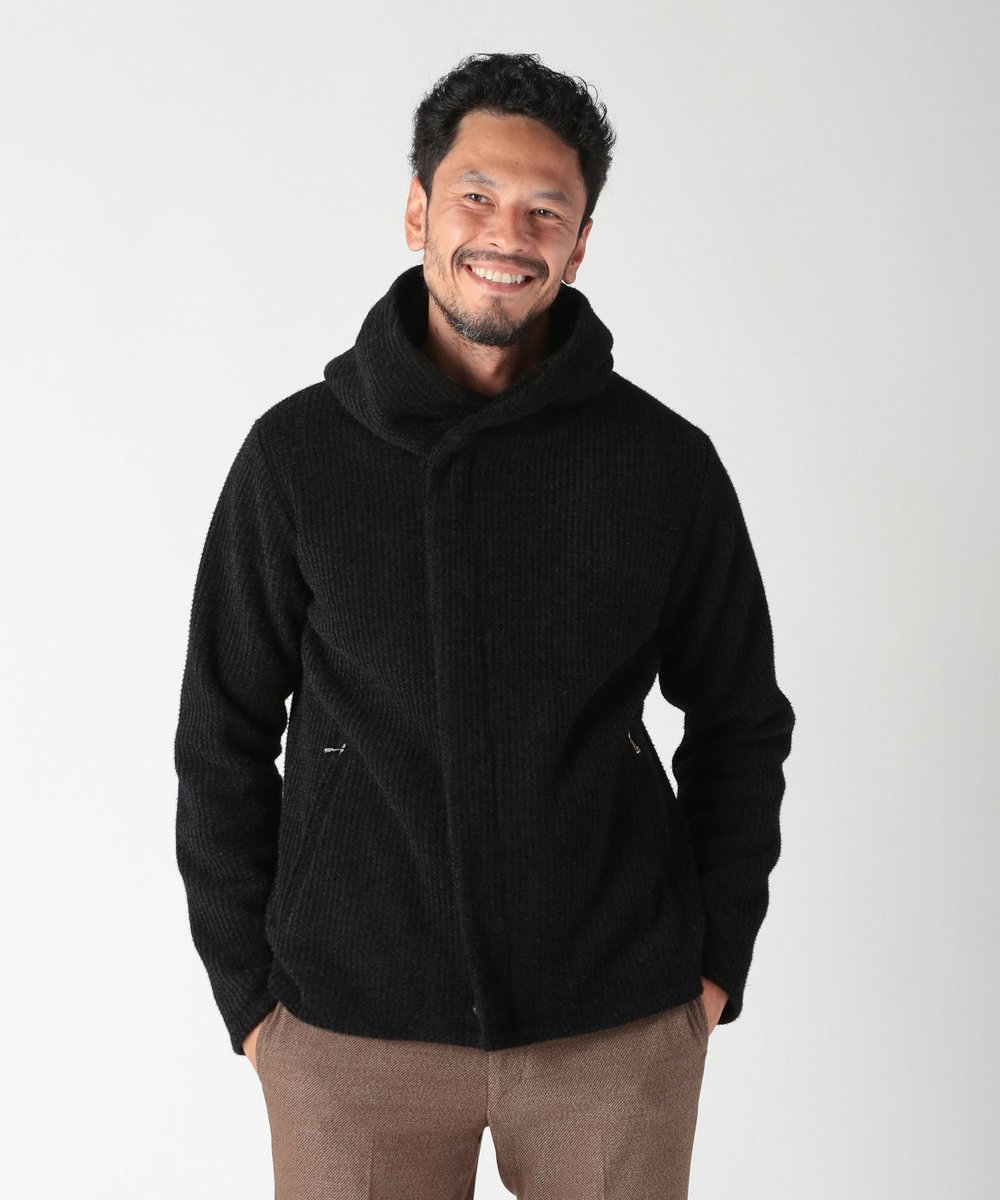 MEN'S BIGI ボリュームネック起毛ワッフルパーカー ブラック