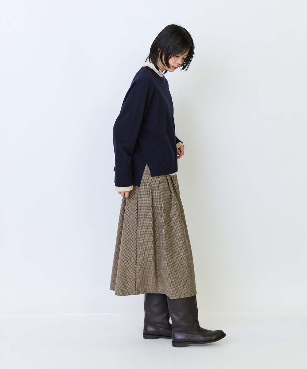 LOISIR ウール天竺配色プルオーバー ネイビー