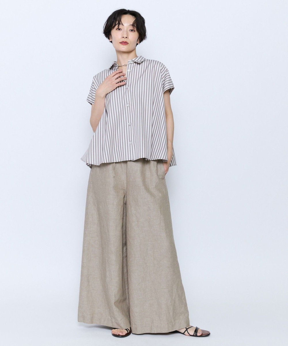 feerique feerique ポプリンストライプフレアシャツ ブラウン