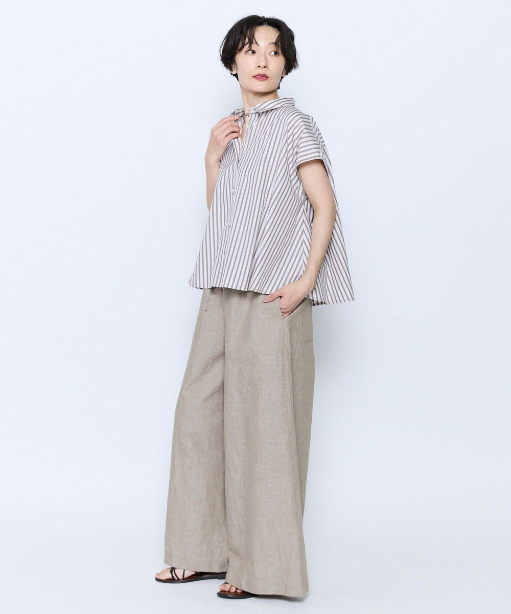 feerique feerique ポプリンストライプフレアシャツ ブラウン