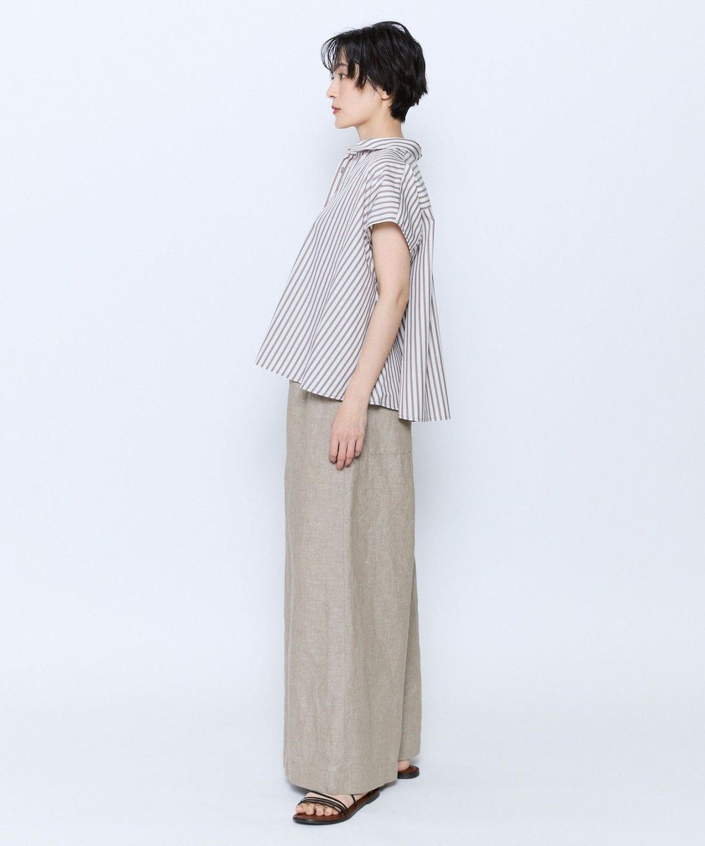 feerique feerique ポプリンストライプフレアシャツ ブラウン