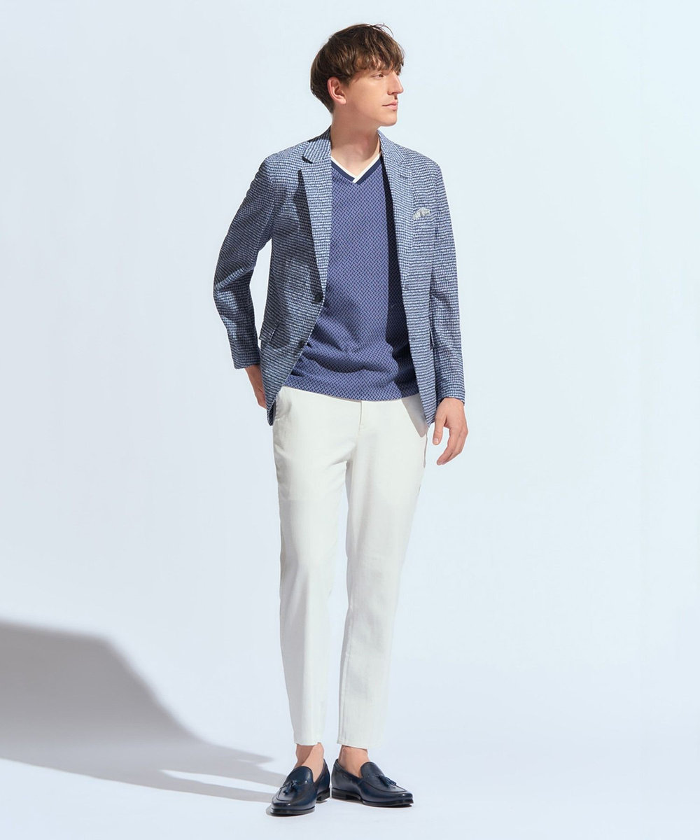 MEN'S BIGI 膨れジャカードVネックTシャツ ネイビー