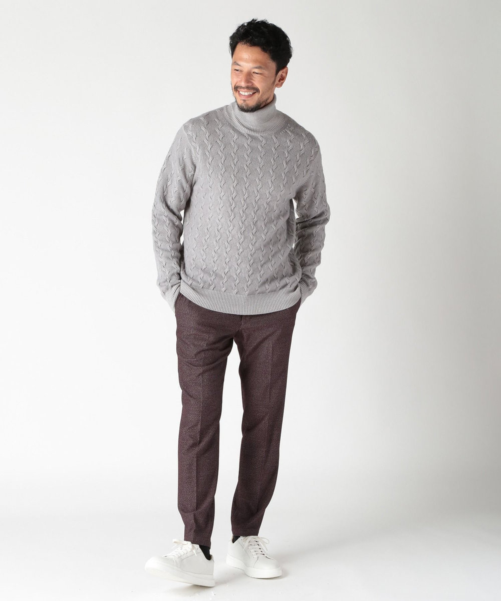 MEN'S BIGI 5ゲージスノー加工ケーブルタートルネックセーター グレー