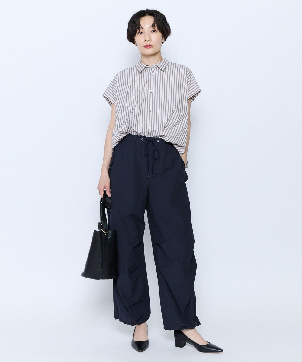 feerique feerique ポプリンストライプフレアシャツ ブラウン