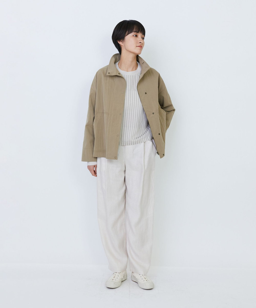 LOISIR リブ使いショートブラウス ストライプ