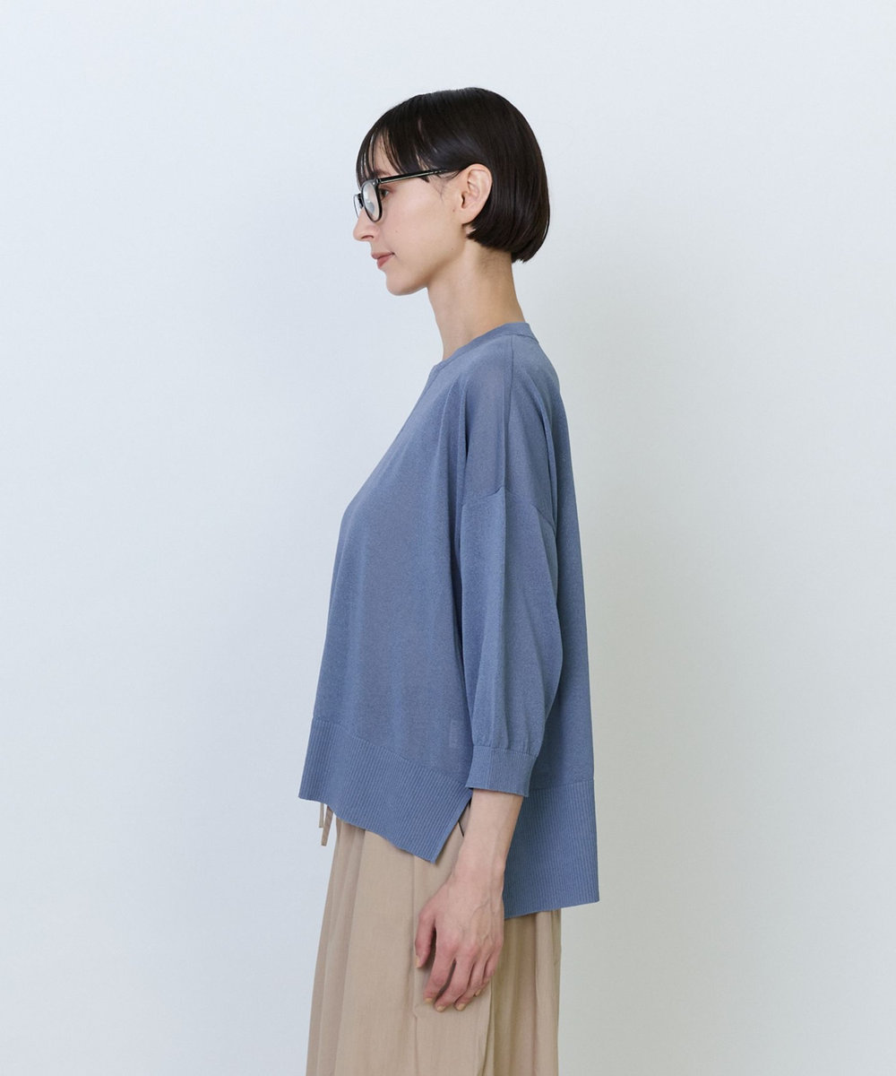 LOISIR エステルペーパー鹿の子編みプルオーバー ブルーグレー