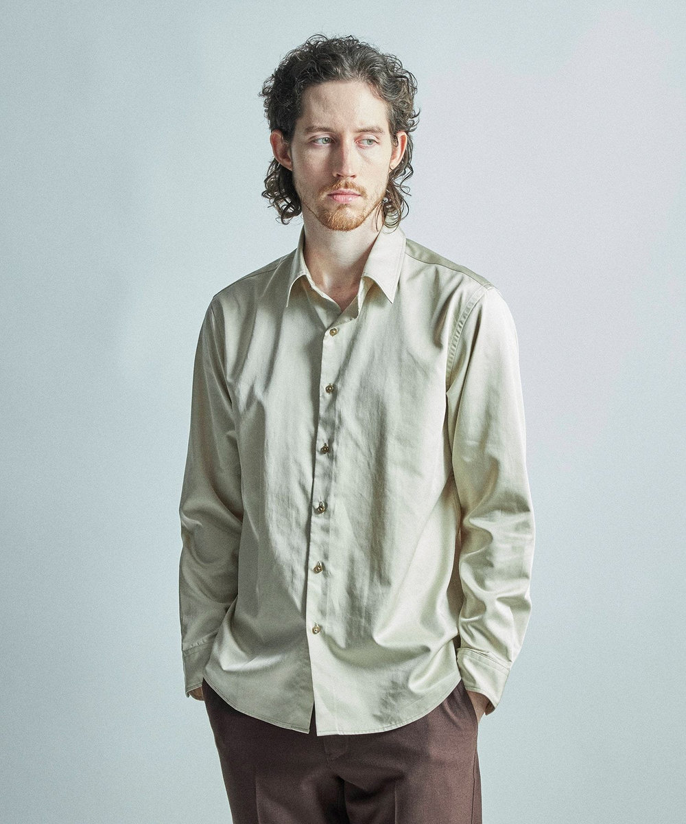 MEN'S BIGI リヨセルコットンサテンシャツ ベージュ