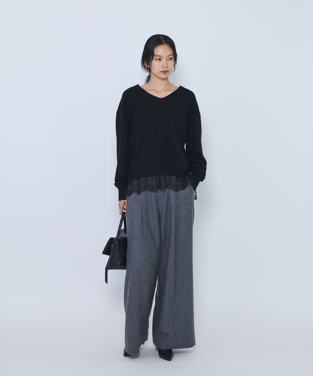 1er Arrondissement へアリータッチレースVネックニット ブラック