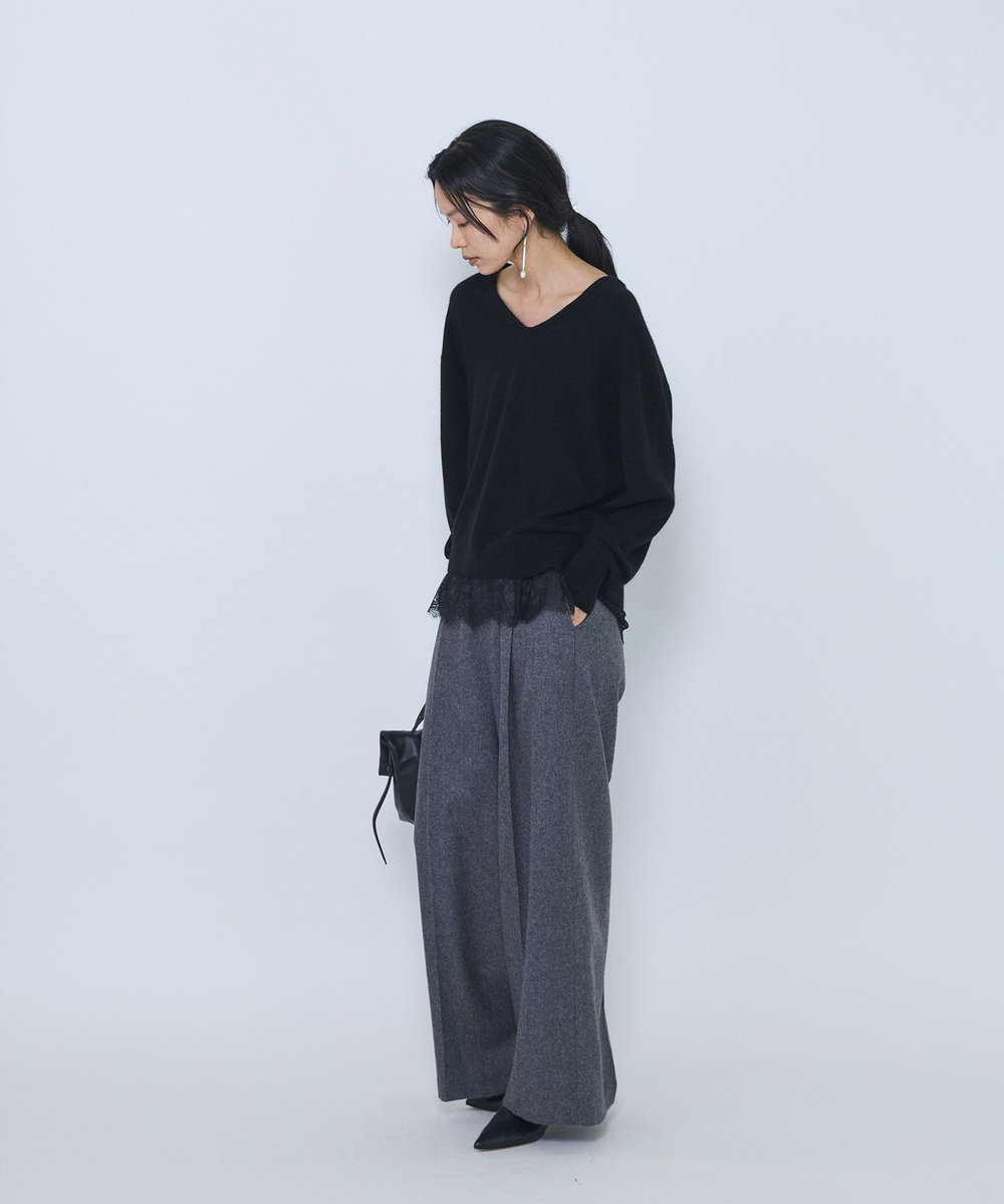1er Arrondissement へアリータッチレースVネックニット ブラック