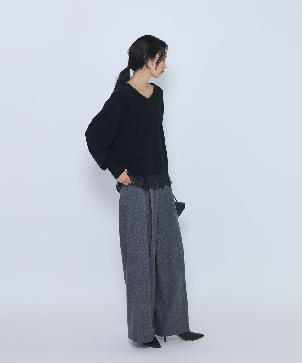 1er Arrondissement へアリータッチレースVネックニット ブラック