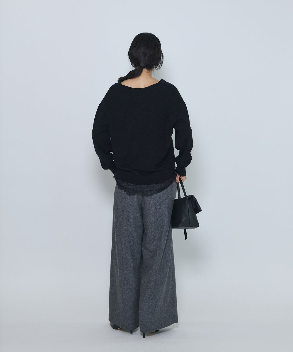 1er Arrondissement へアリータッチレースVネックニット ブラック