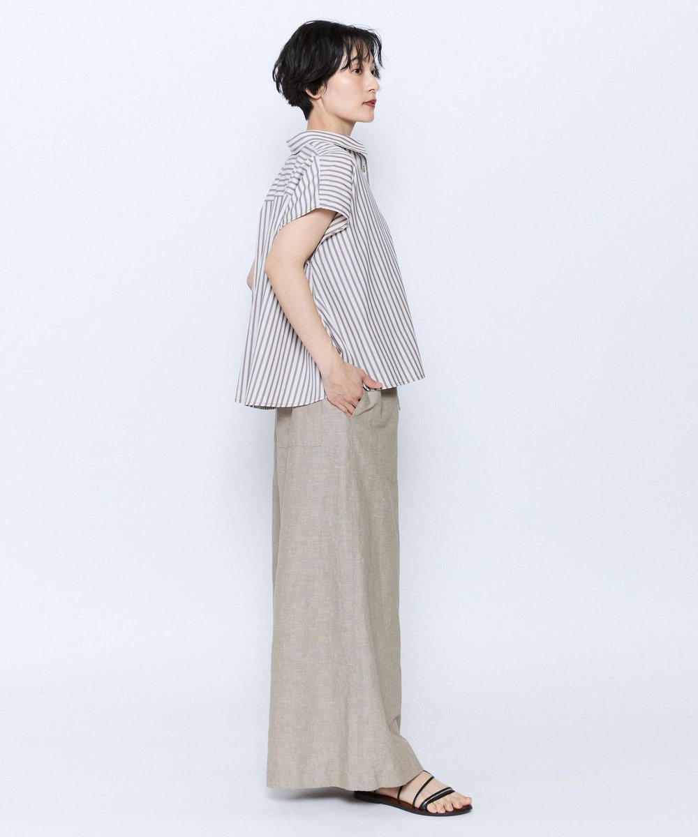feerique feerique ポプリンストライプフレアシャツ ブラウン