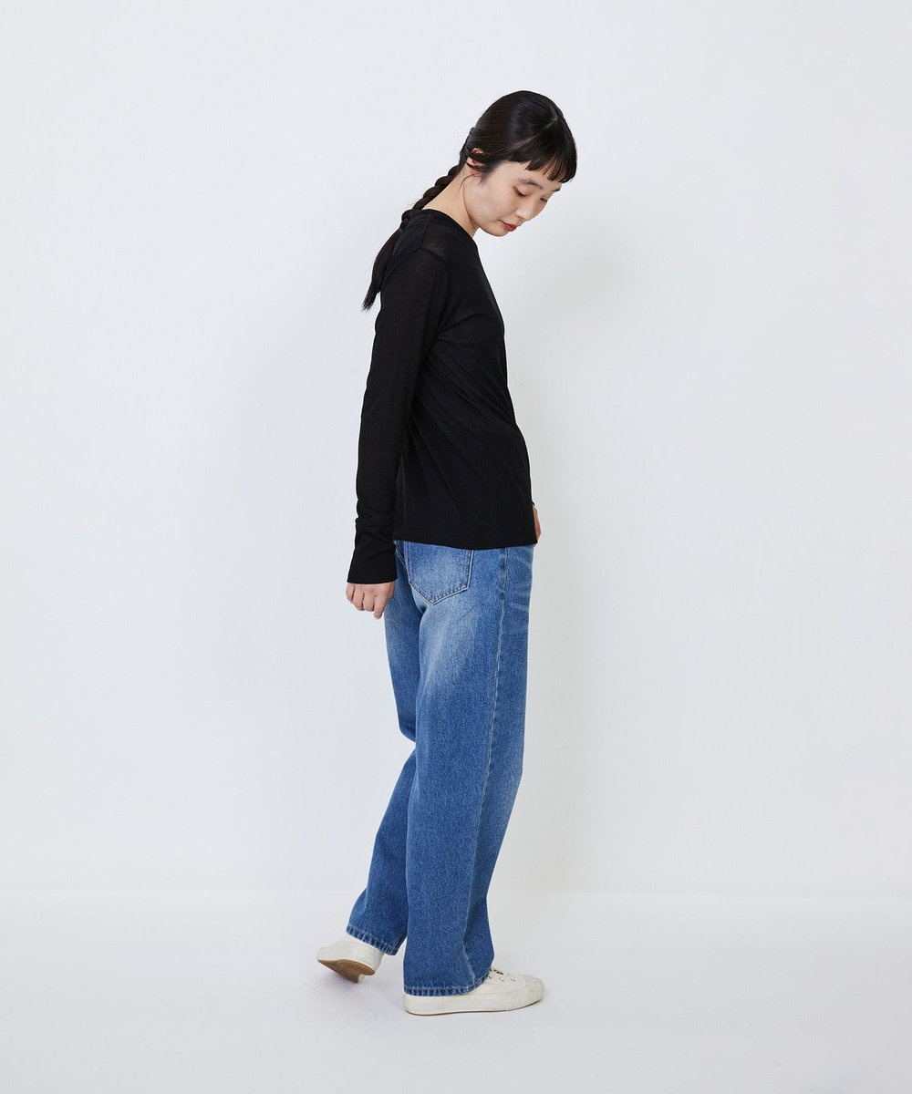LOISIR コットンガーゼフライスクルーネックプルオーバー ブラック