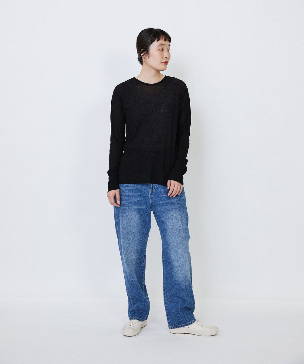 LOISIR コットンガーゼフライスクルーネックプルオーバー ブラック