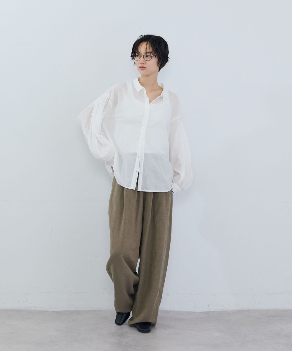 ADIEU TRISTESSE コットンスモールカラーシャツ オフホワイト