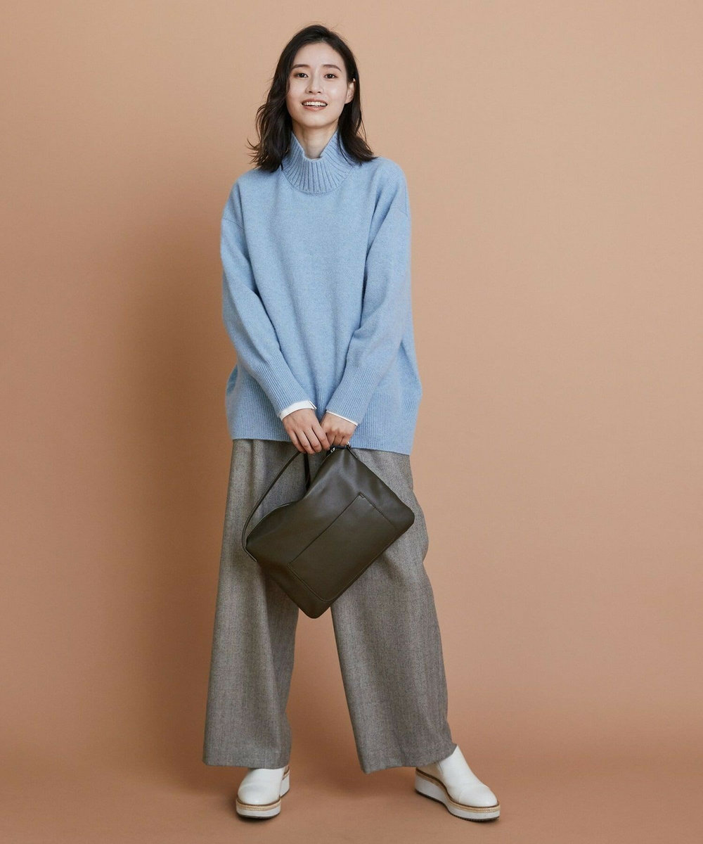 L'EQUIPE カシミヤ混ハイネックニットプルオーバー サックスブルー
