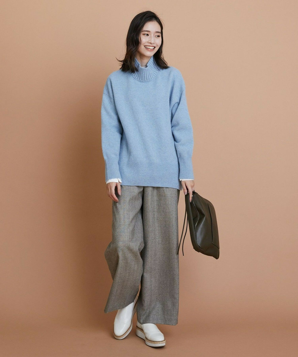 L'EQUIPE カシミヤ混ハイネックニットプルオーバー サックスブルー