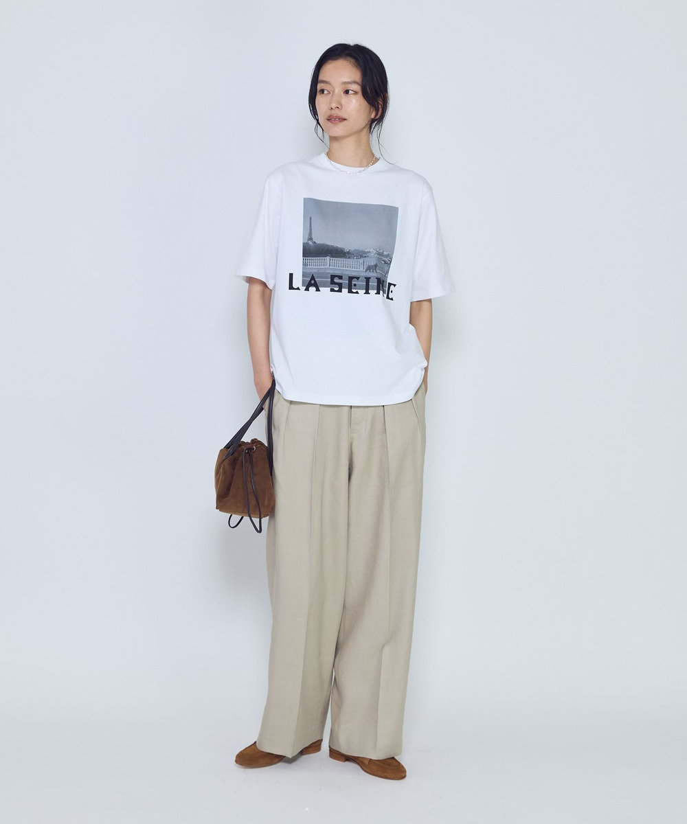 1er Arrondissement USコットン " SEINE"プリントTシャツ オフホワイト