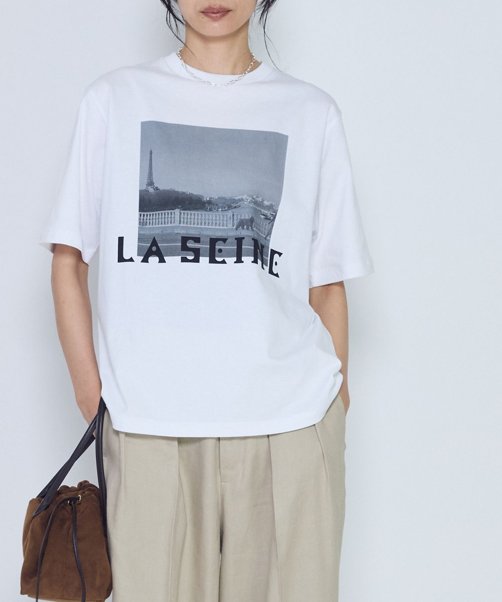 1er Arrondissement USコットン " SEINE"プリントTシャツ オフホワイト