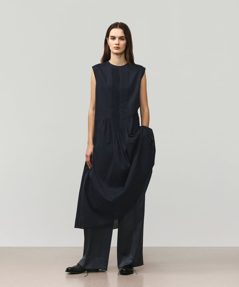 DÉPAREILLÉ RAMIE COTTON PINTUCK SLEEVELESS DRESS / ラミーコットンピンタックスリーブレスドレス ネイビー