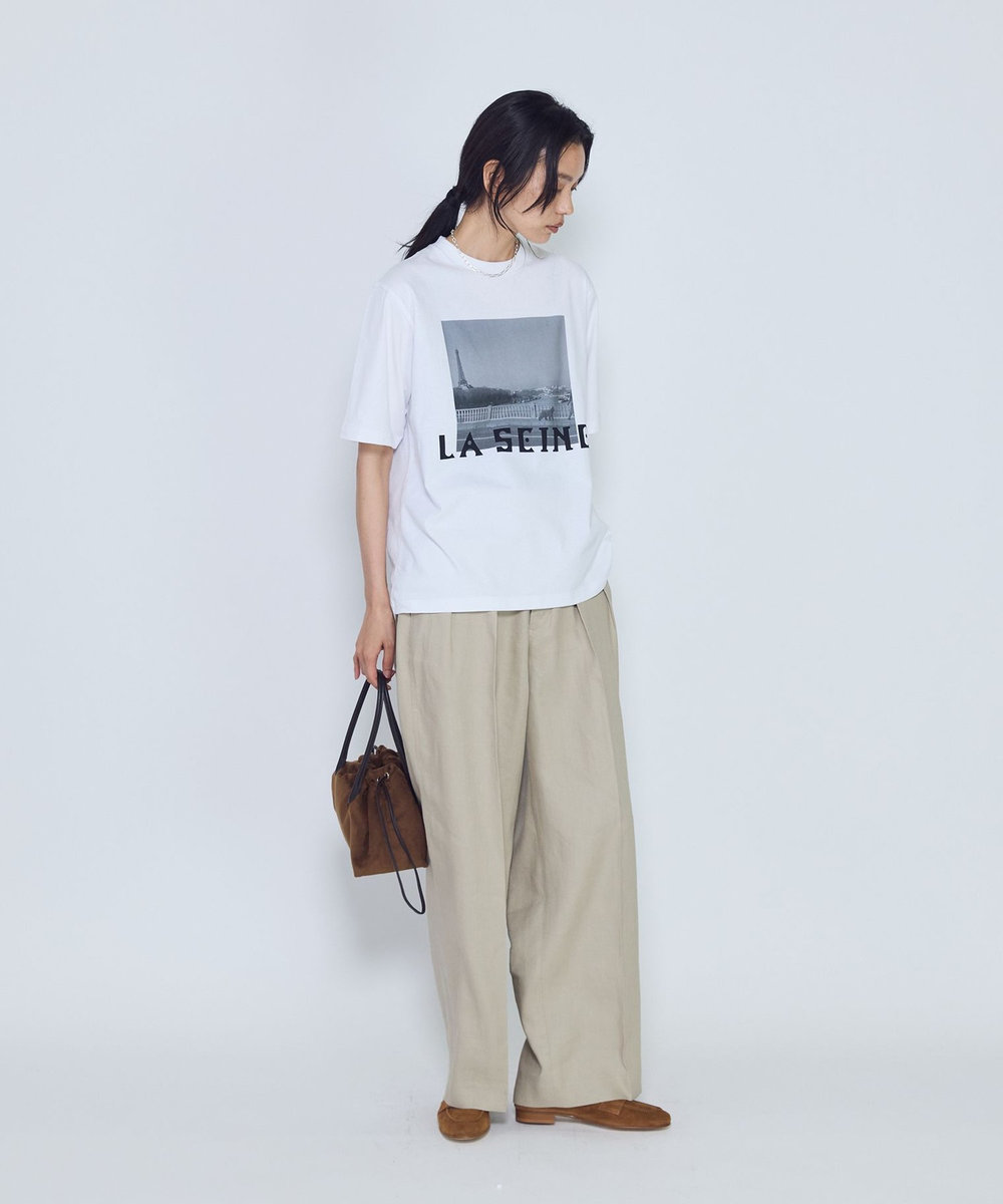 1er Arrondissement USコットン " SEINE"プリントTシャツ オフホワイト
