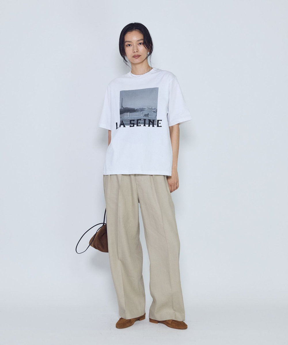 1er Arrondissement USコットン " SEINE"プリントTシャツ オフホワイト