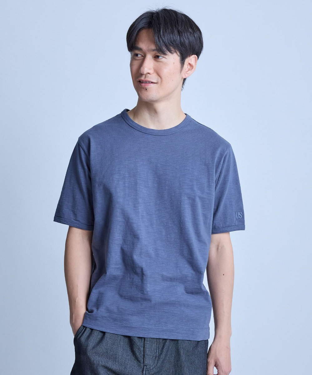 UNION STATION スラブ天竺袖刺繍Tシャツ ネイビー