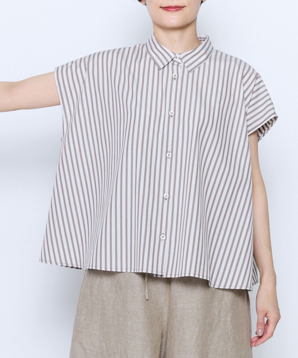 feerique feerique ポプリンストライプフレアシャツ ブラウン