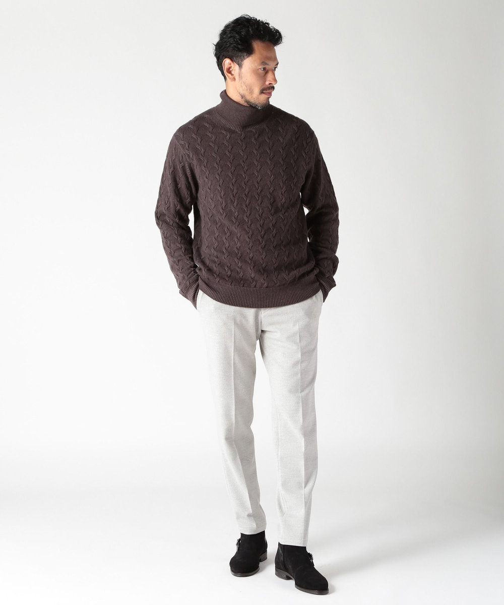 MEN'S BIGI 5ゲージスノー加工ケーブルタートルネックセーター ボルドー