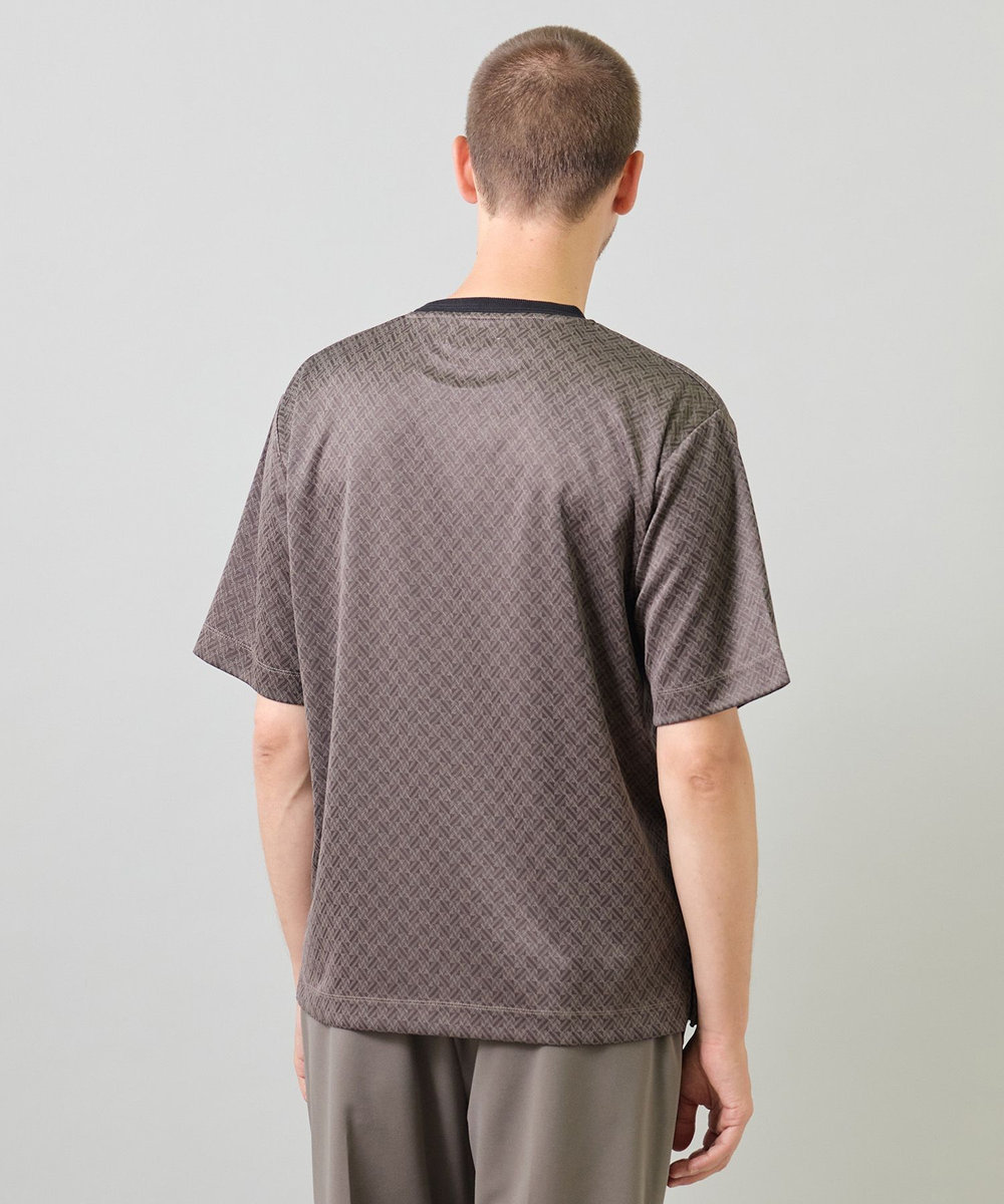 UNION STATION ジオメトリックジャガードTシャツ＜ストレッチ・マシンウォッシャブル＞ チャコールグレー