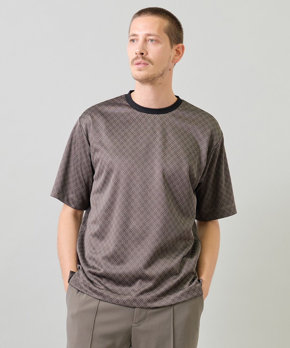UNION STATION ジオメトリックジャガードTシャツ＜ストレッチ・マシンウォッシャブル＞ チャコールグレー